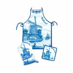 Dutch Heritage set of Apron and Oven mitten Delftblue
